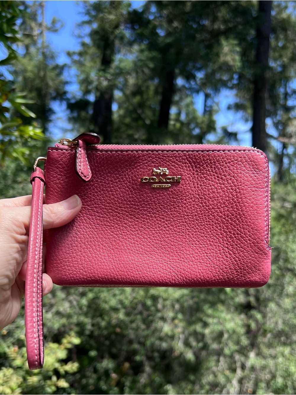 COACH Double Corner Zip Wristlet Wallet Pebbled Leather AUTHENTIC NWT